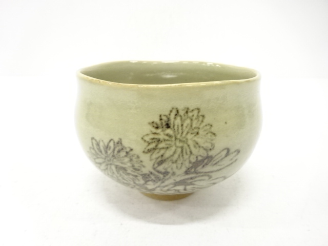 JAPANESE TEA CEREMONY / TEA BOWL CHAWAN / IRON PAINTING / KIKU